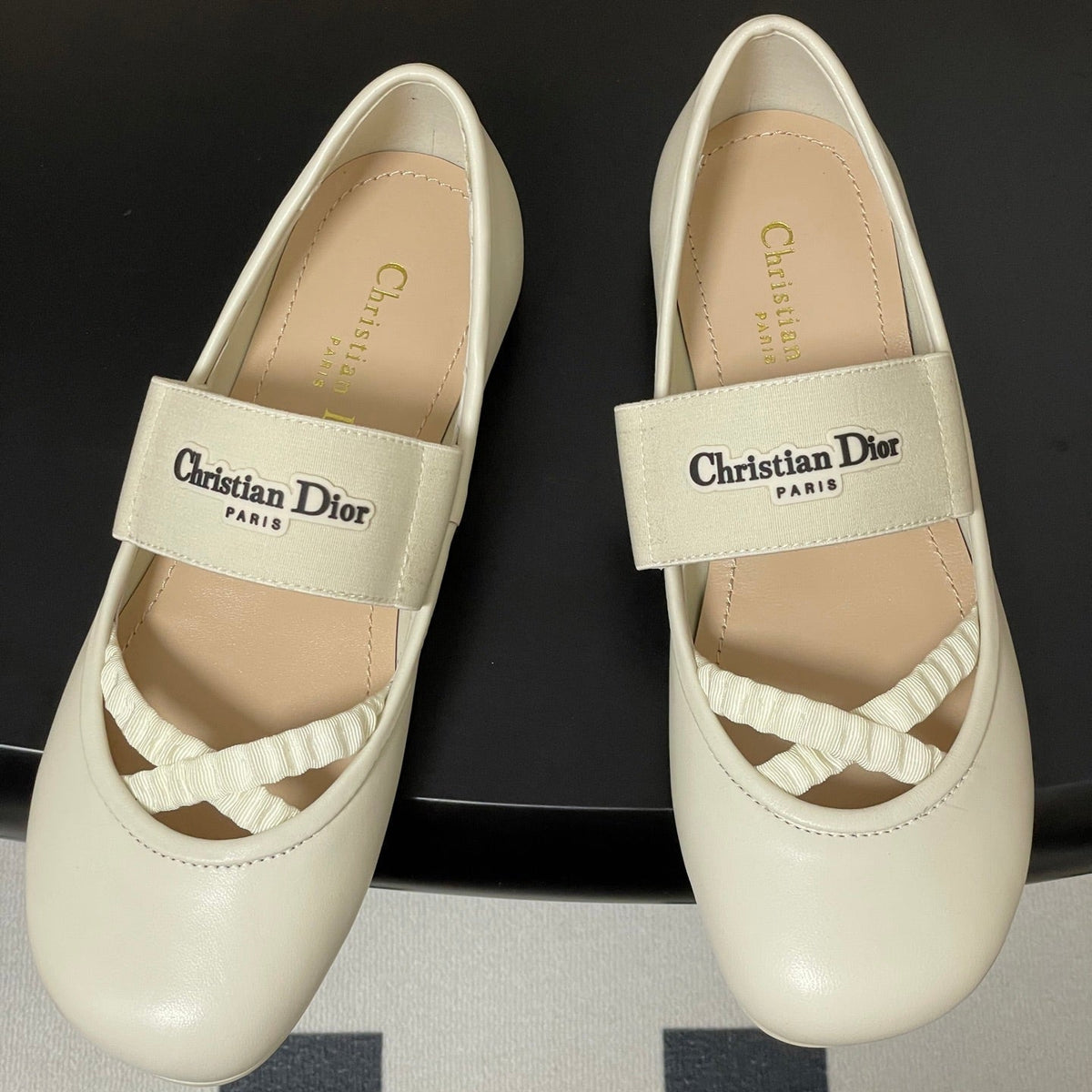 Dior Stretch Ballet Flats 25S in Cream White Lambskin
