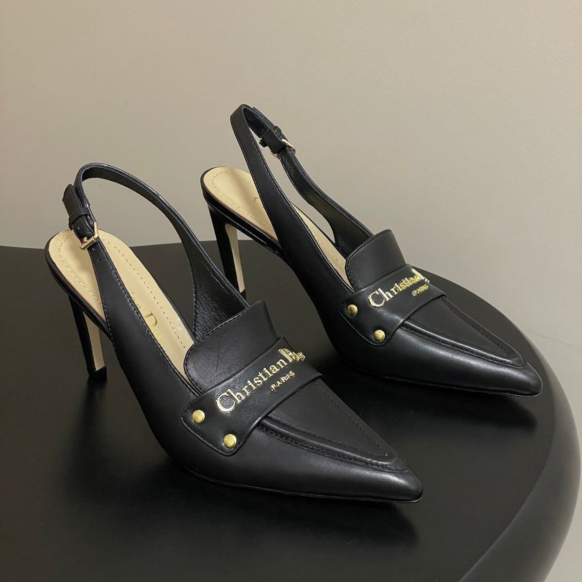 Dior 25S Boy Slingback High Heels 85 mm in Black Lambskin