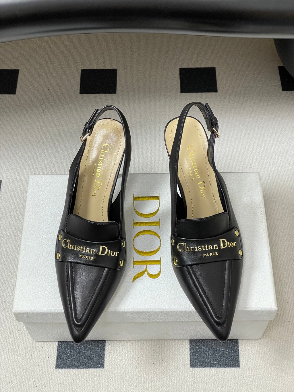 Dior 25S Boy Slingback High Heels 85 mm in Black Lambskin