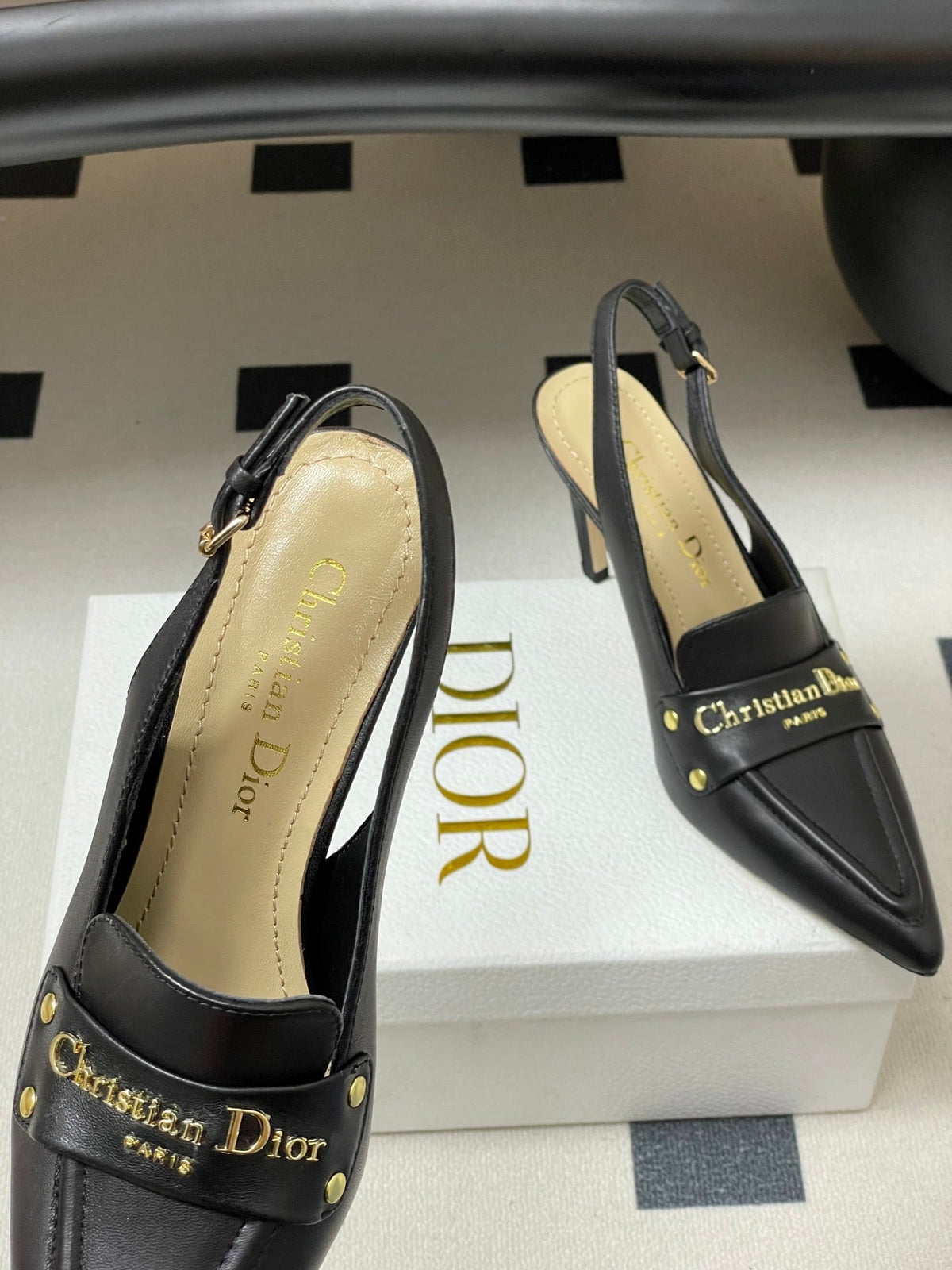 Dior 25S Boy Slingback High Heels 85 mm in Black Lambskin