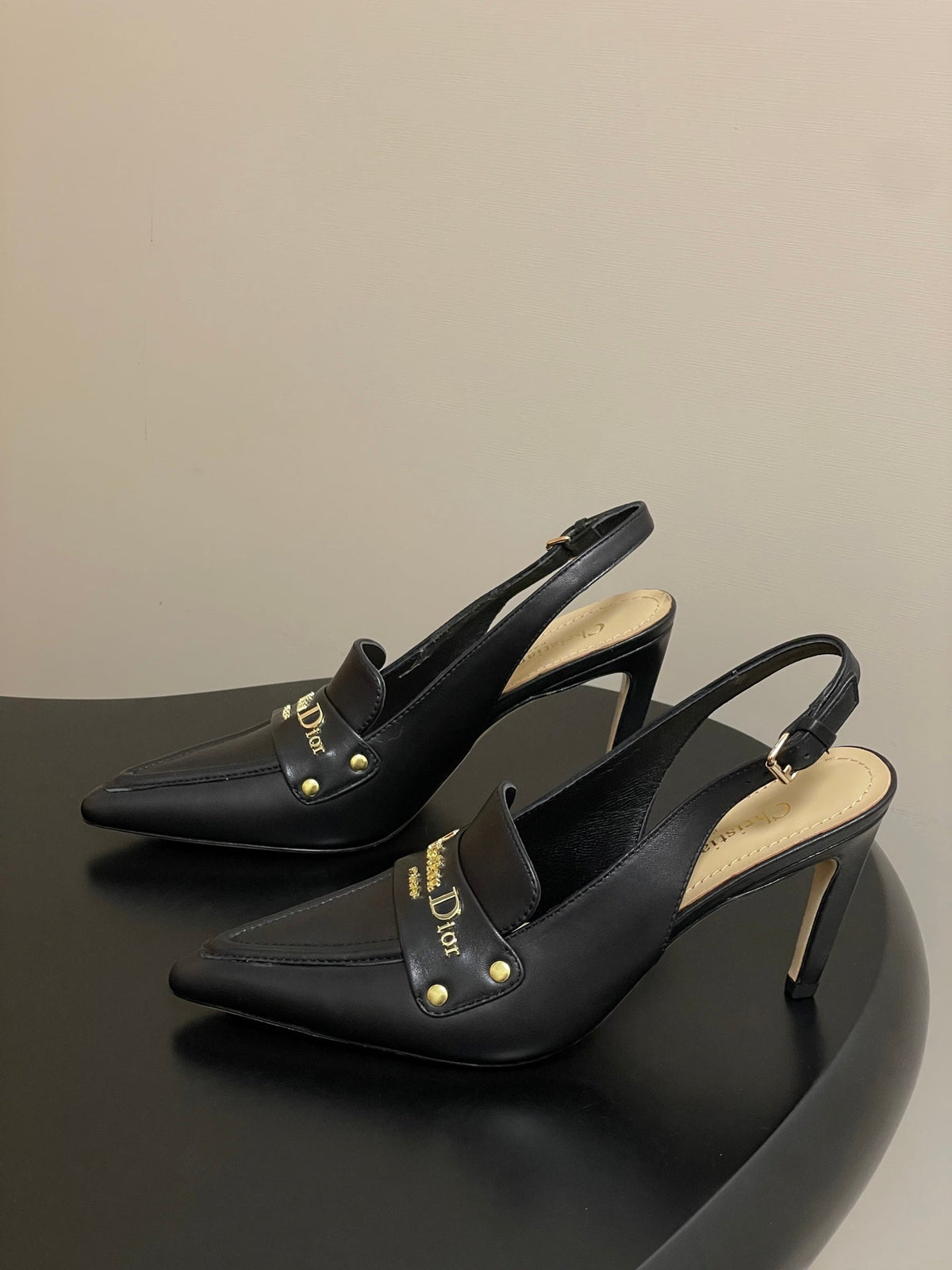 Dior 25S Boy Slingback High Heels 85 mm in Black Lambskin