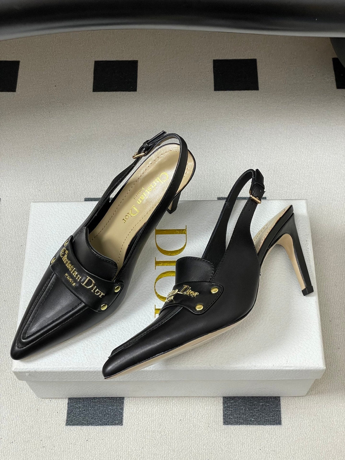 Dior 25S Boy Slingback High Heels 85 mm in Black Lambskin