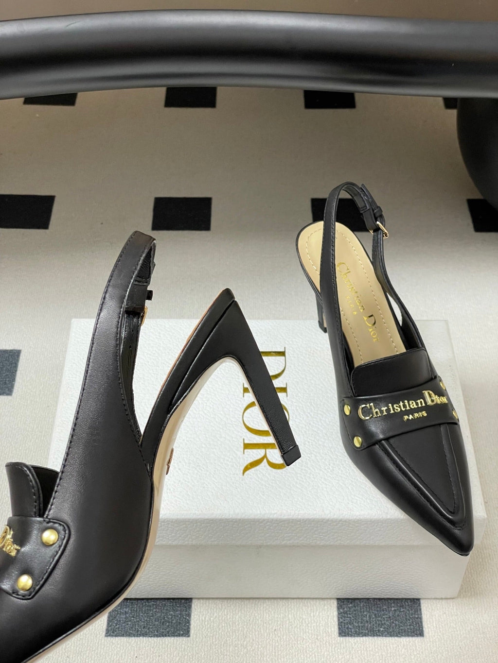 Dior 25S Boy Slingback High Heels 85 mm in Black Lambskin