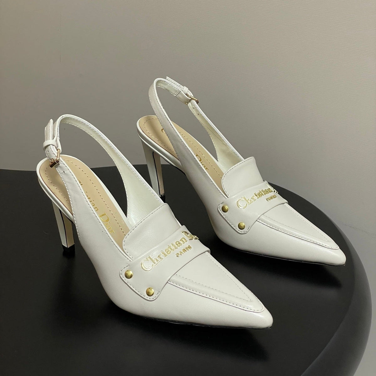 Dior 25S Boy Slingback High Heels 85 mm in White Lambskin