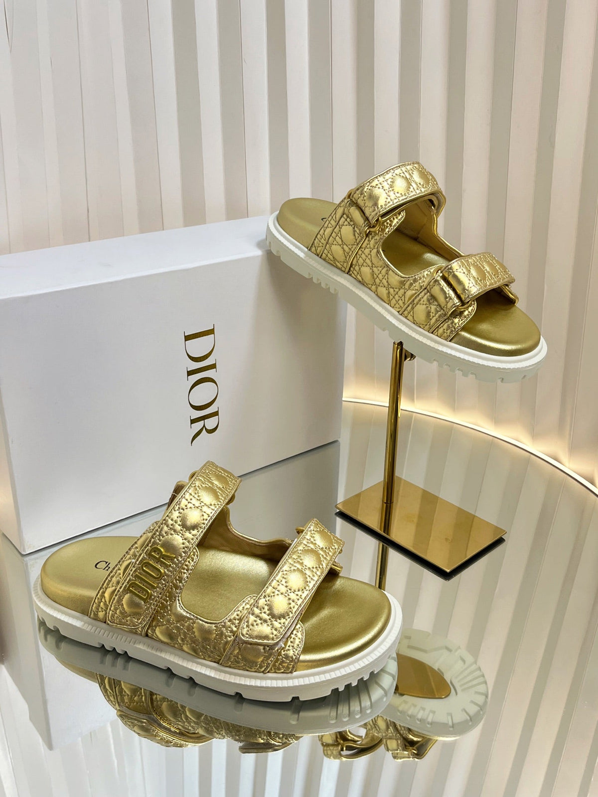 Dior Act Slides 25mm in Gold Patent Calfskin