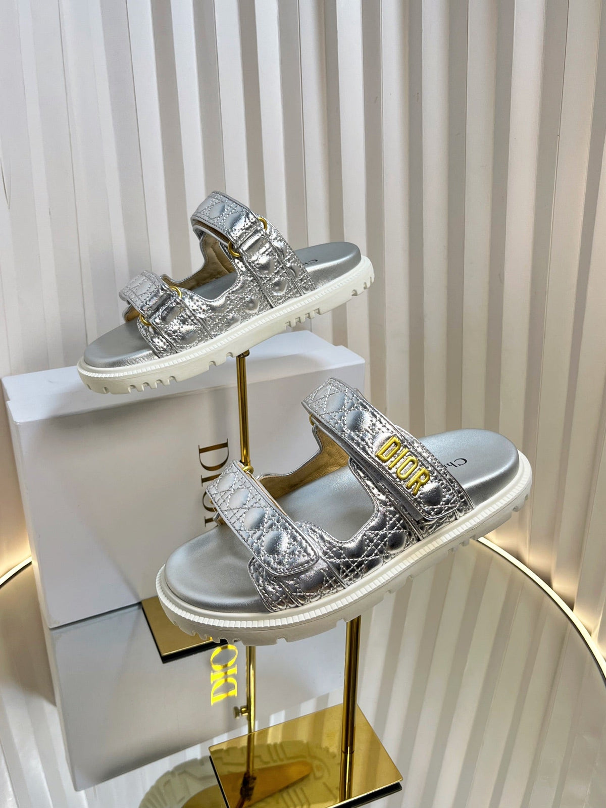 Dior Act Slides 25mm in Silver Patent Calfskin