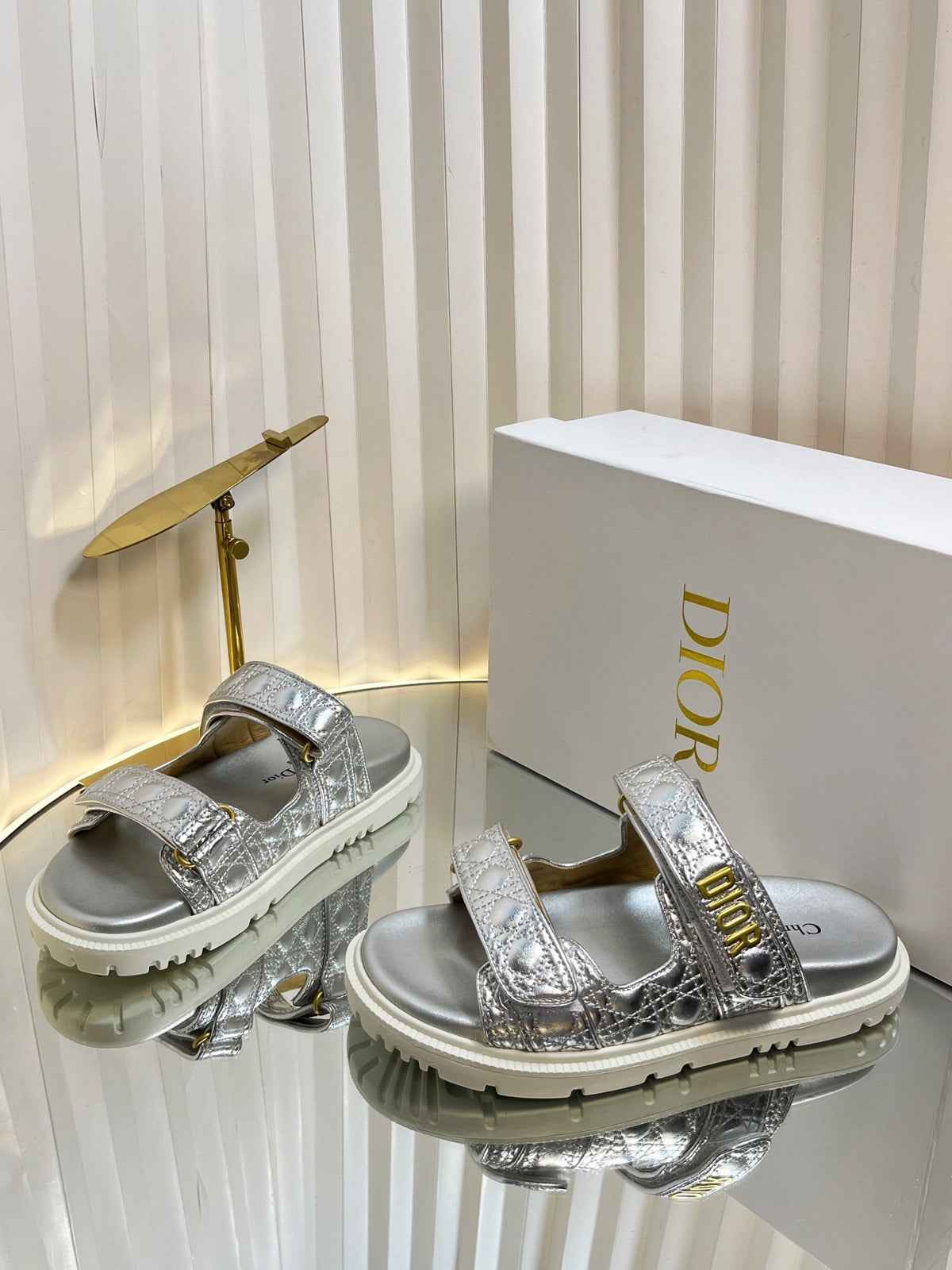 Dior Act Slides 25mm in Silver Patent Calfskin