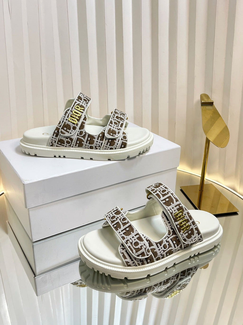 Dior Act Slides 25mm in Brown Tweed