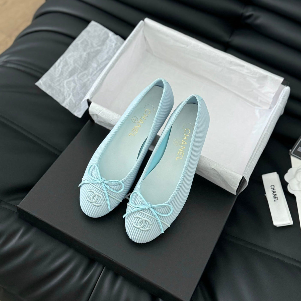 Chanel Classic Ballet Flats Light Blue Lambskin