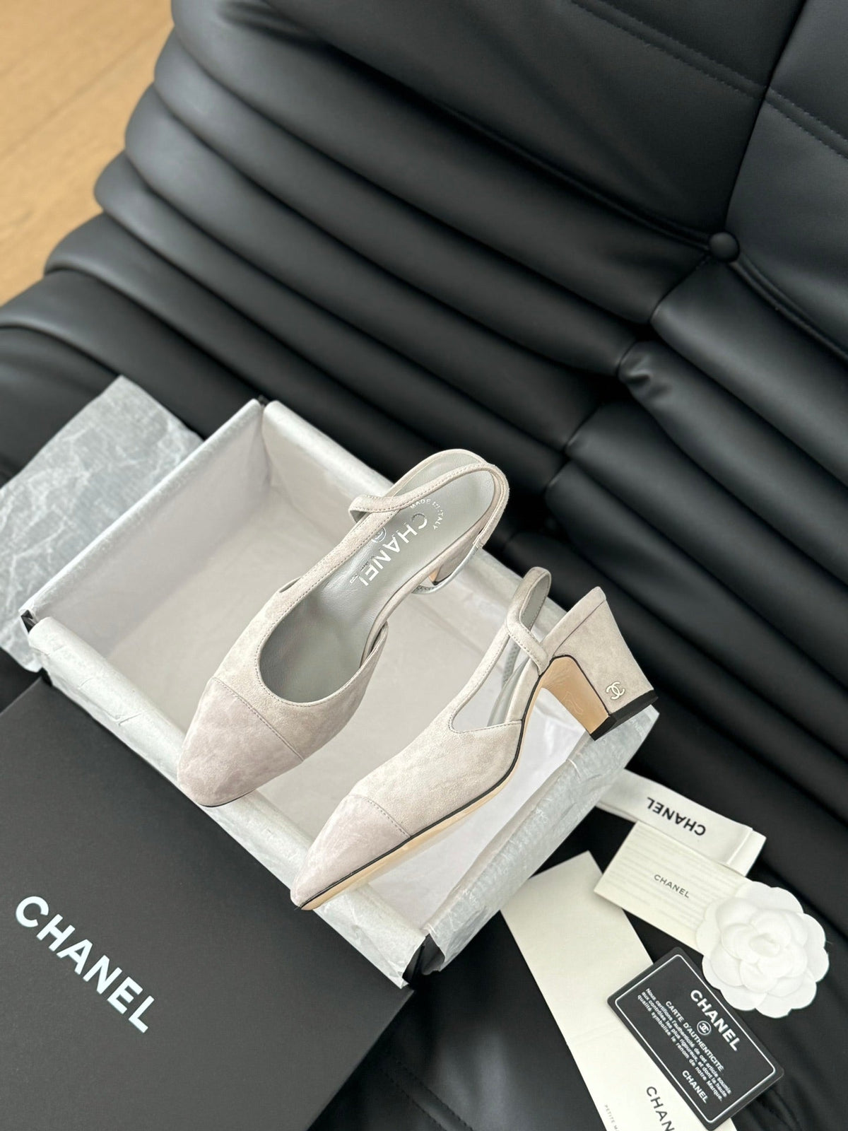 Chanel Classic High Slingback Grey Cloud Suede