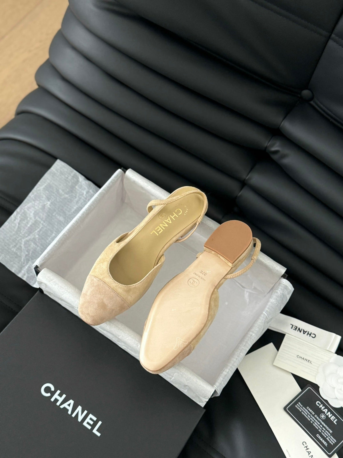 Chanel Classic Slingback Dark Ivory Suede