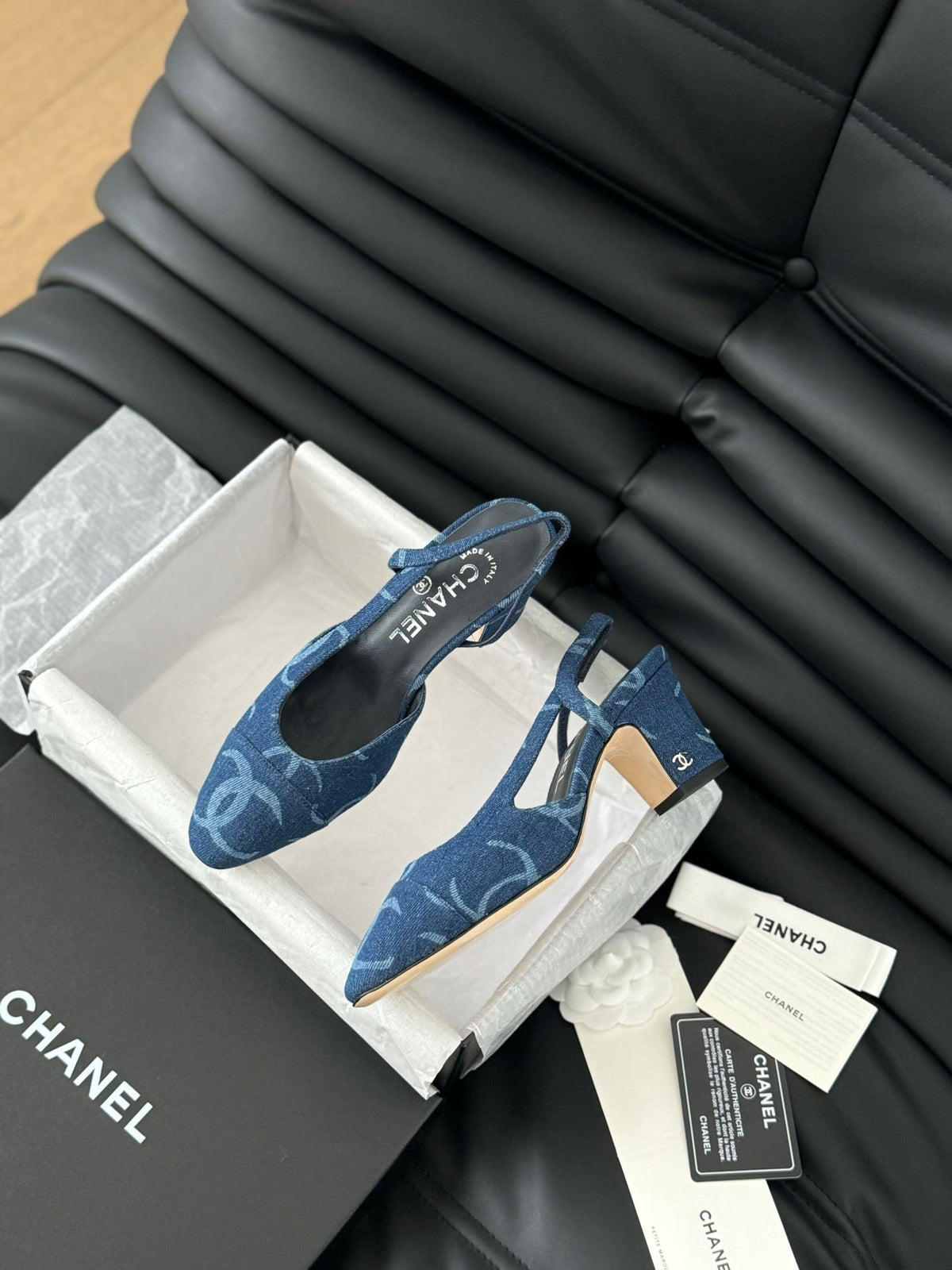 Chanel Classic High Slingback Navy Blue Calfskin