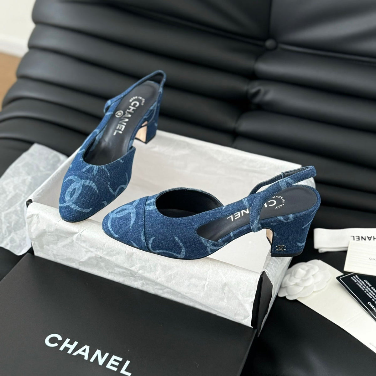 Chanel Classic High Slingback Navy Blue Calfskin