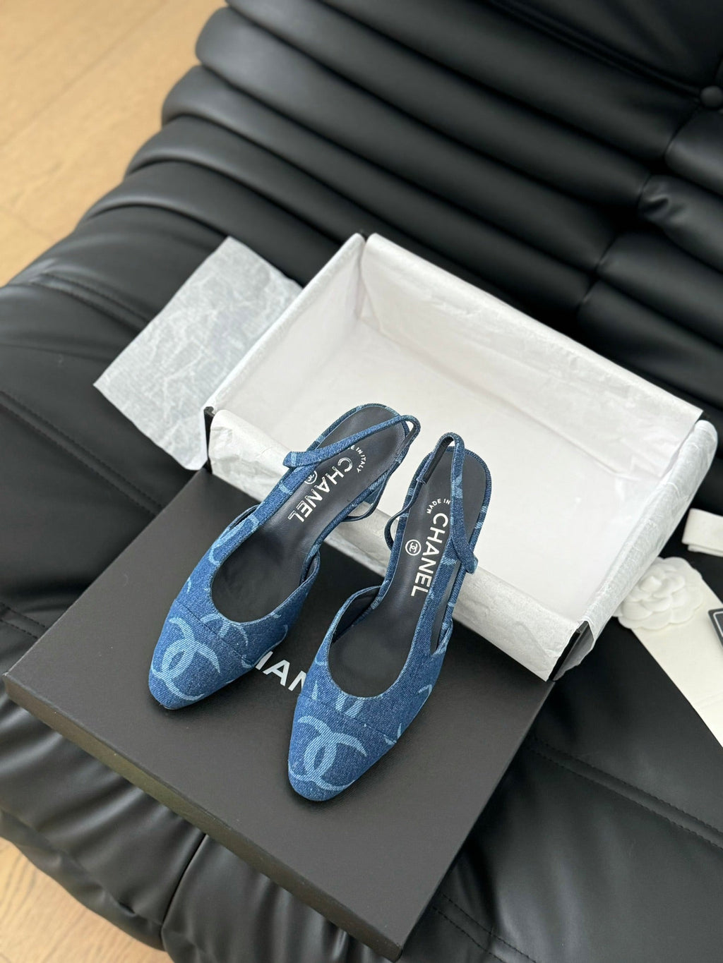 Chanel Classic High Slingback Navy Blue Calfskin