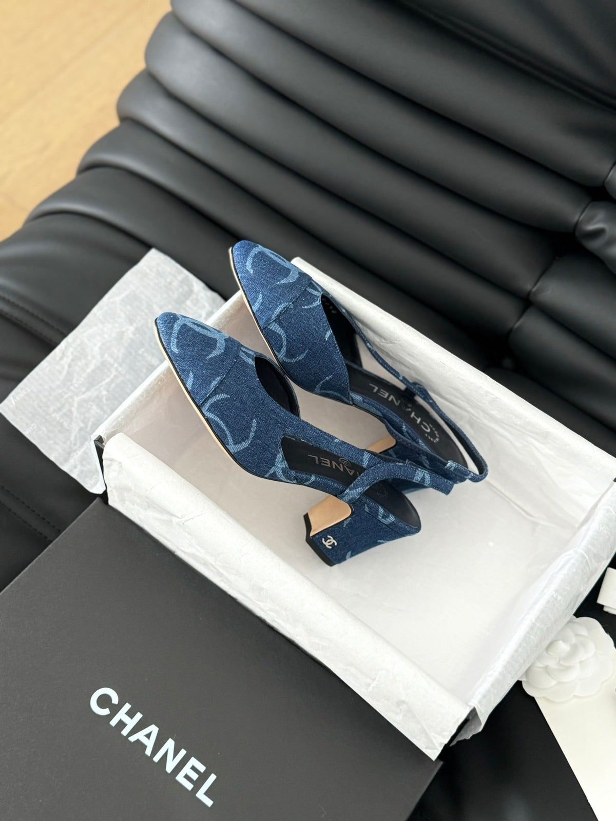 Chanel Classic High Slingback Navy Blue Calfskin