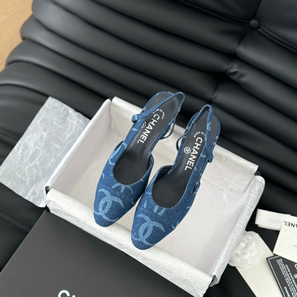 Chanel Classic High Slingback Navy Blue Calfskin