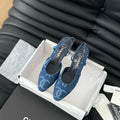 Chanel Classic High Slingback Navy Blue Calfskin