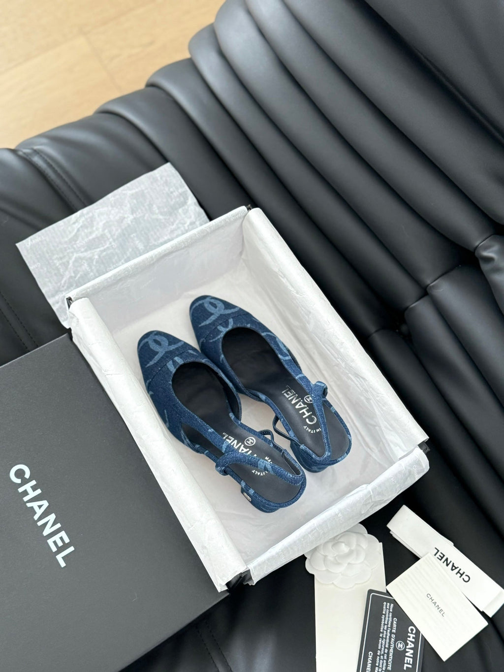Chanel Classic High Slingback Navy Blue Calfskin