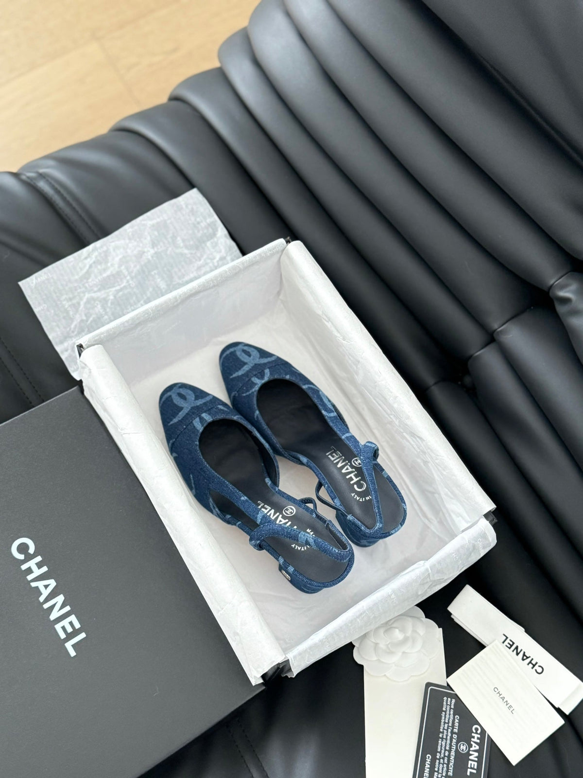 Chanel Classic High Slingback Navy Blue Calfskin