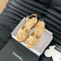 Chanel Double C New Wood Grain Platform Sandal Tan Brown Lambskin