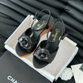 Chanel Double C New Wood Grain Platform Sandal Black Lambskin