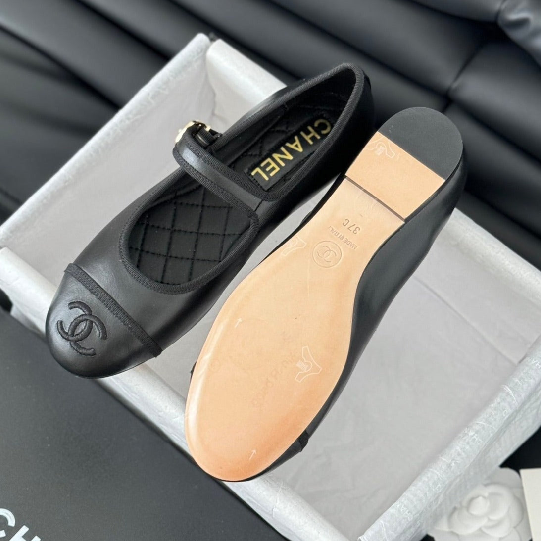 Chanel Double C Marry Jane Shoes Black Lambskin