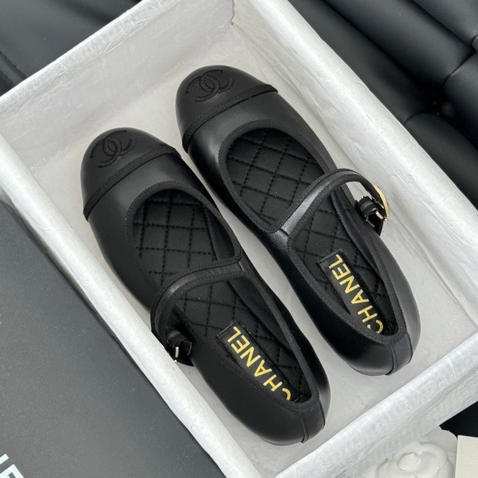 Chanel Double C Marry Jane Shoes Black Lambskin