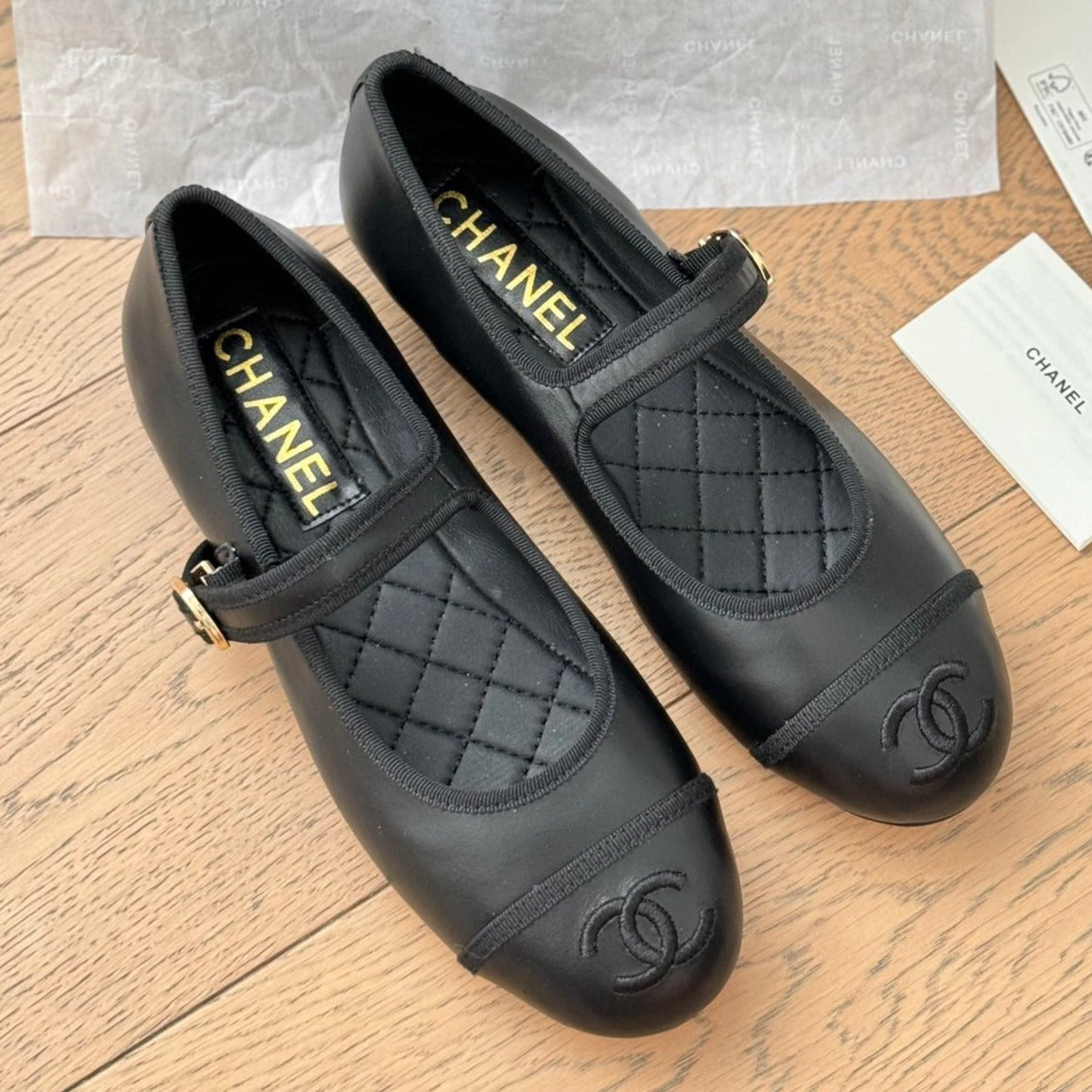 Chanel Double C Marry Jane Shoes Black Lambskin