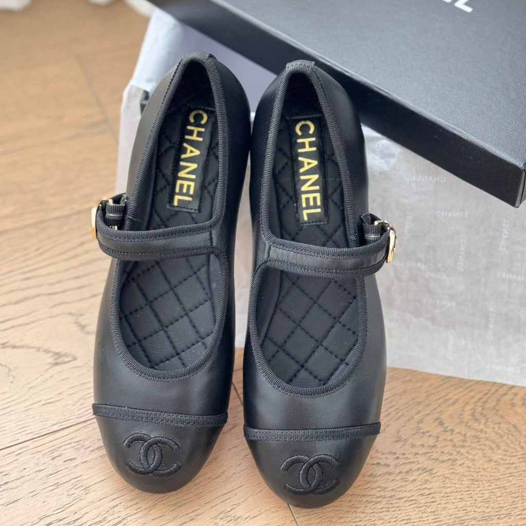 Chanel Double C Marry Jane Shoes Black Lambskin