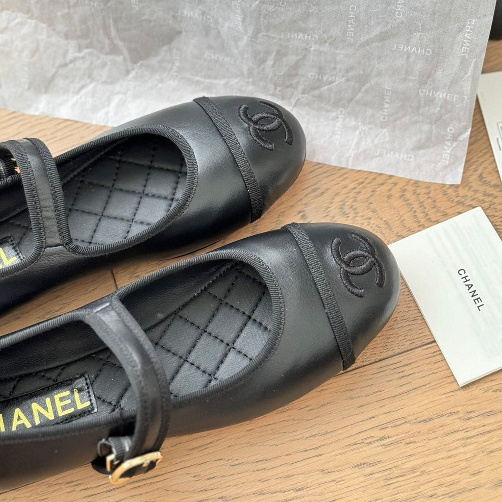 Chanel Double C Marry Jane Shoes Black Lambskin