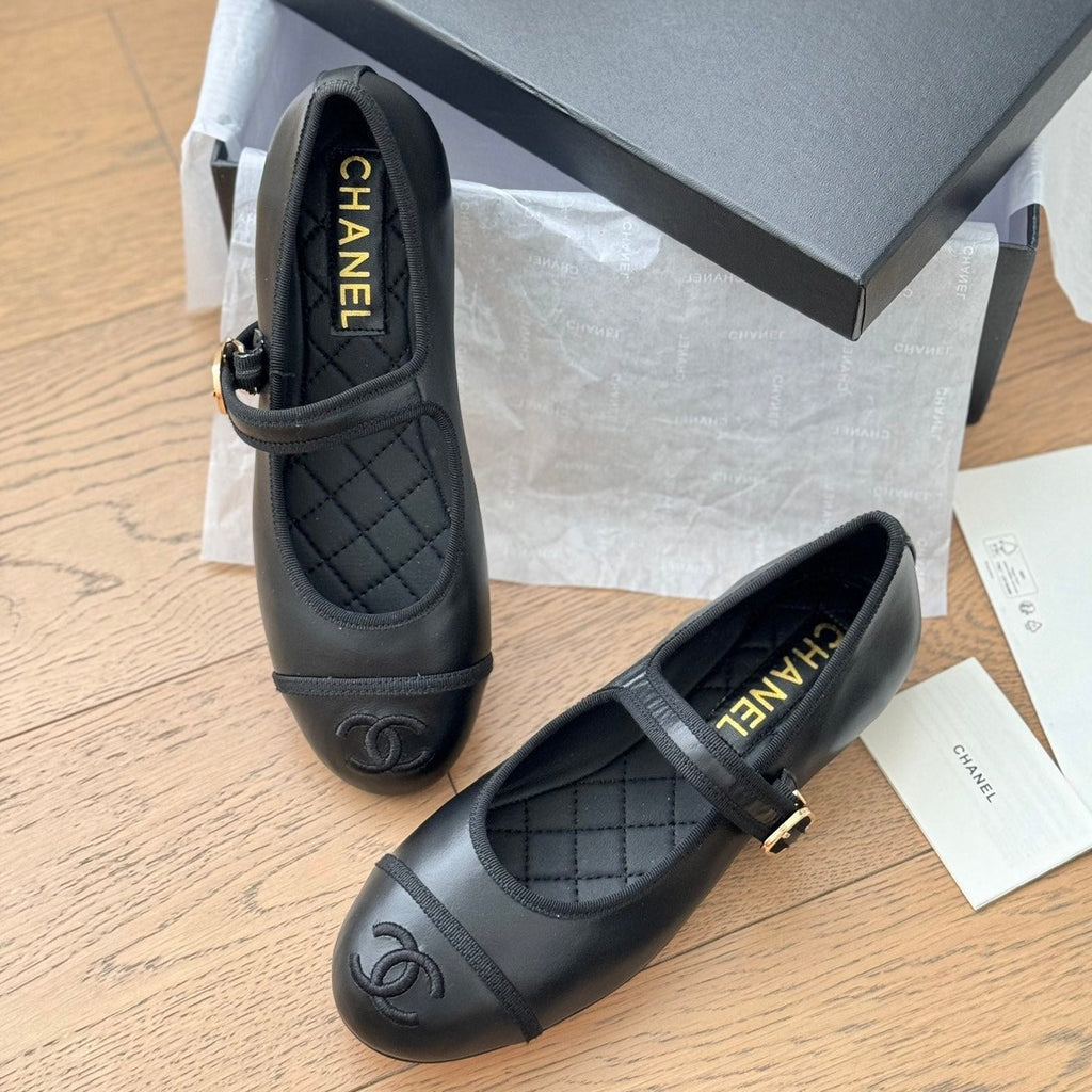 Chanel Double C Marry Jane Shoes Black Lambskin