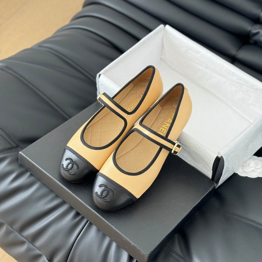 Chanel Double C Marry Jane Shoes Yellow Cream Lambskin