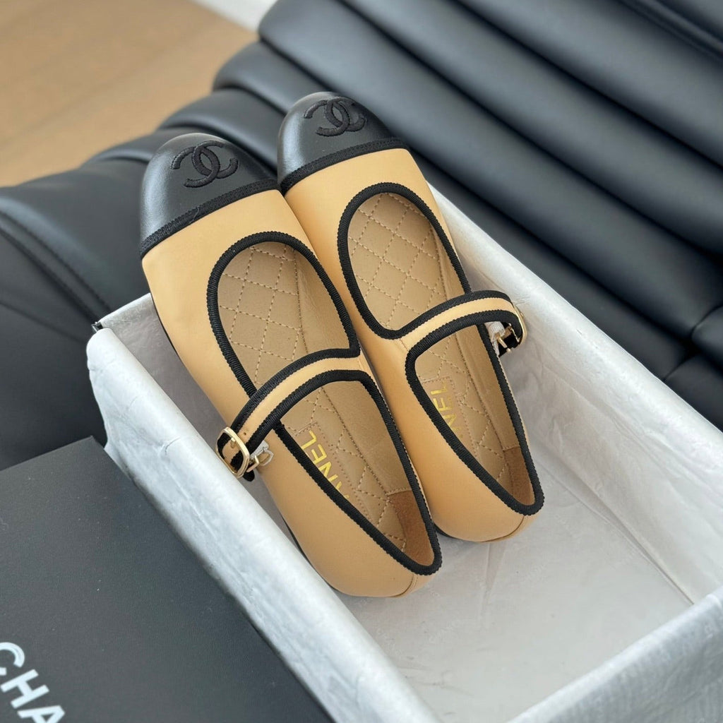 Chanel Double C Marry Jane Shoes Yellow Cream Lambskin