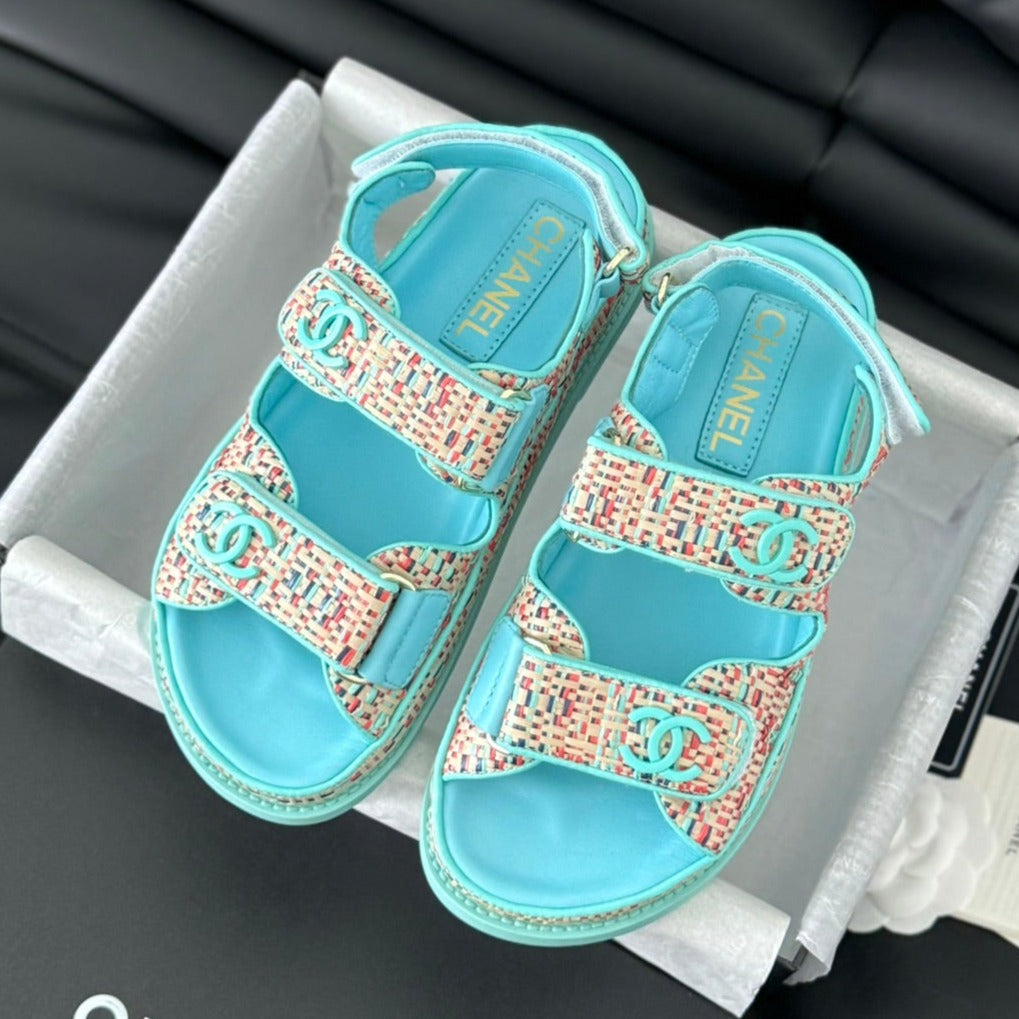 Chanel Dad Sandals Sheepskin Azure Blue