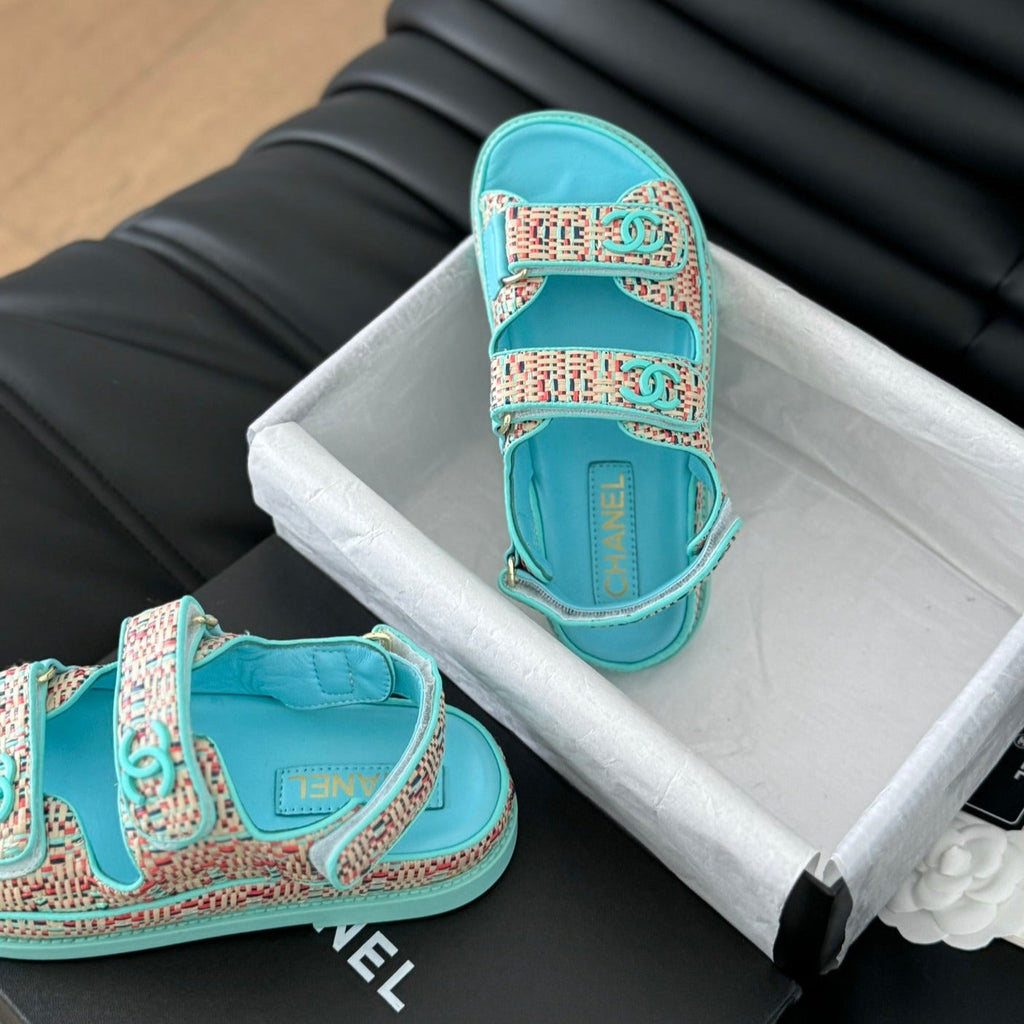 Chanel Dad Sandals Sheepskin Azure Blue