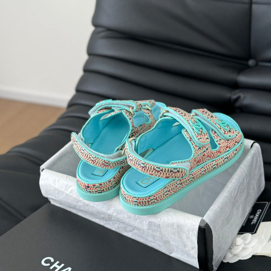 Chanel Dad Sandals Sheepskin Azure Blue