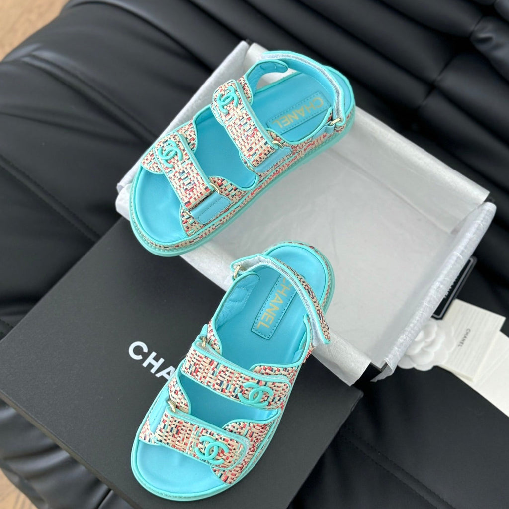 Chanel Dad Sandals Sheepskin Azure Blue