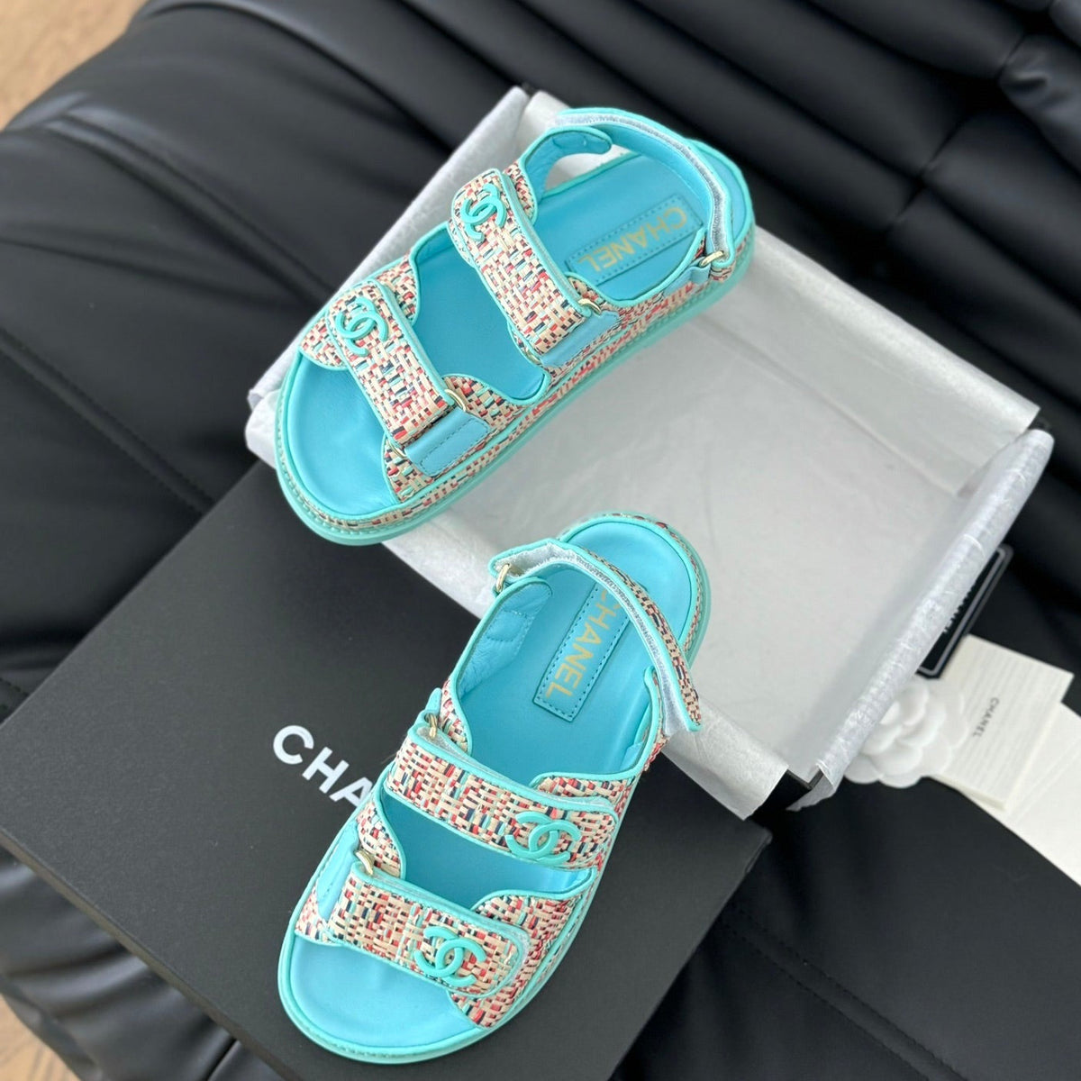 Chanel Dad Sandals Sheepskin Azure Blue