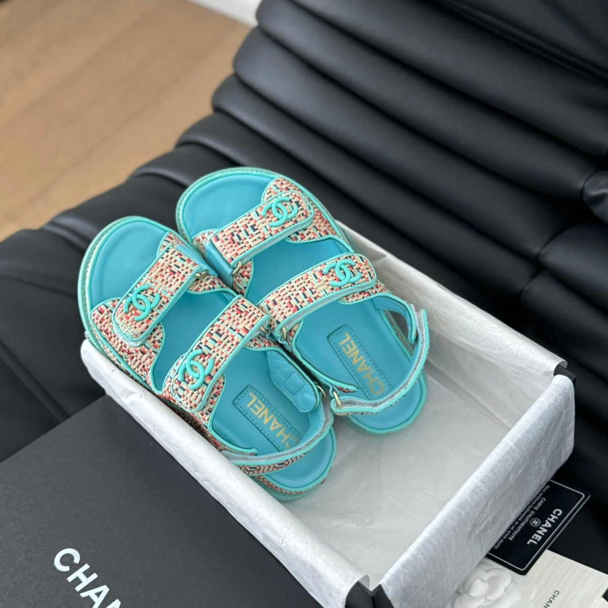 Chanel Dad Sandals Sheepskin Azure Blue