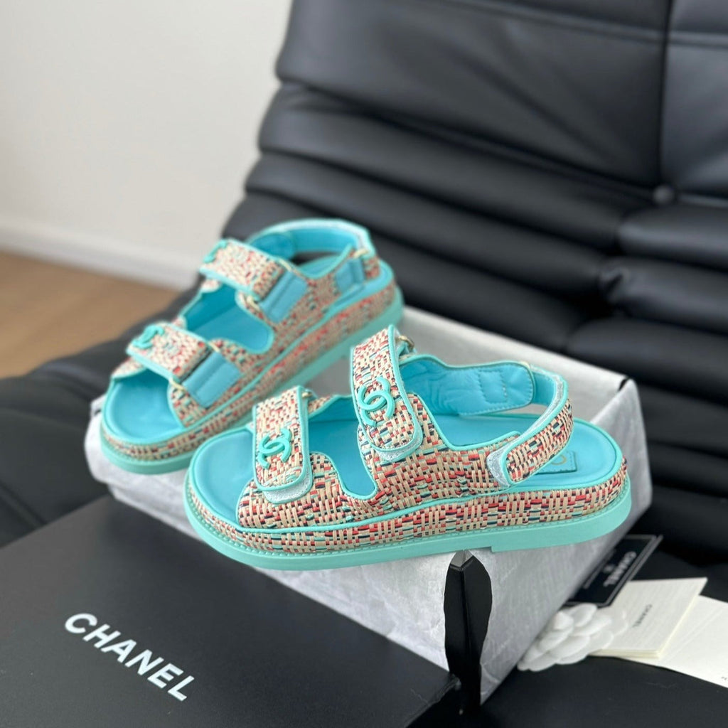 Chanel Dad Sandals Sheepskin Azure Blue