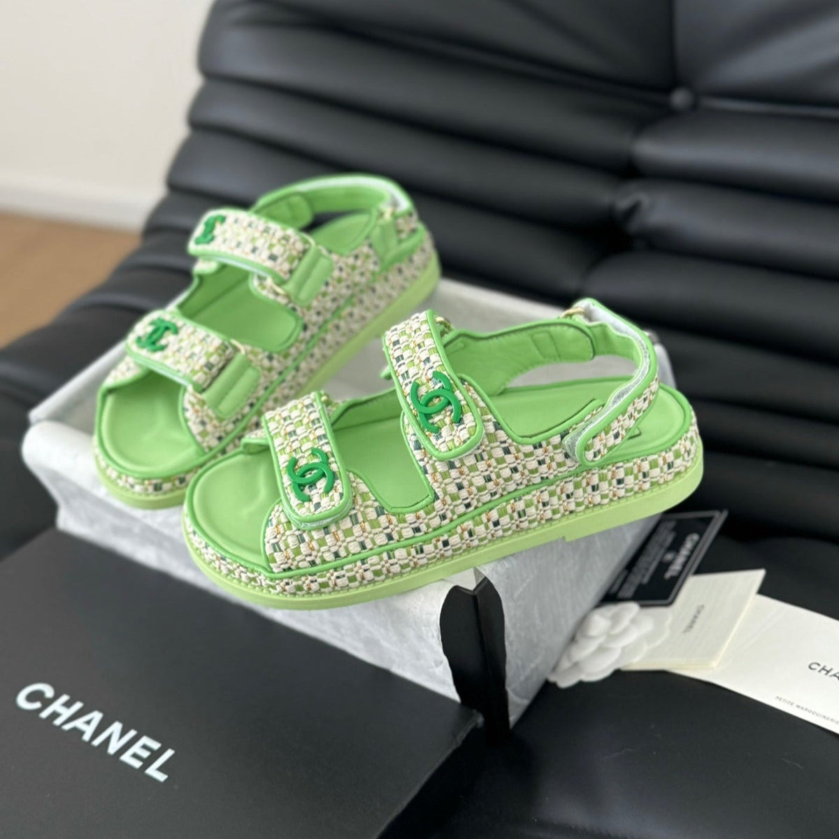 Chanel Dad Sandals Sheepskin Light Green