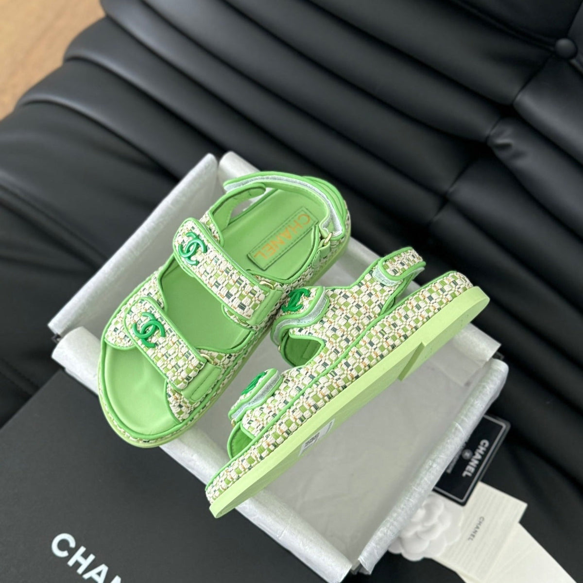 Chanel Dad Sandals Sheepskin Light Green