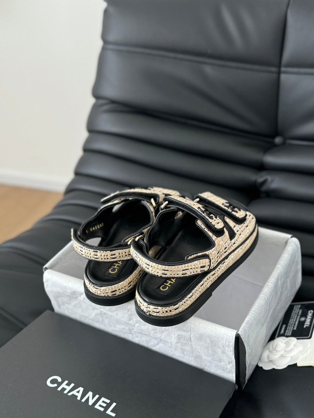 Chanel Dad Sandals Sheepskin Beige Black