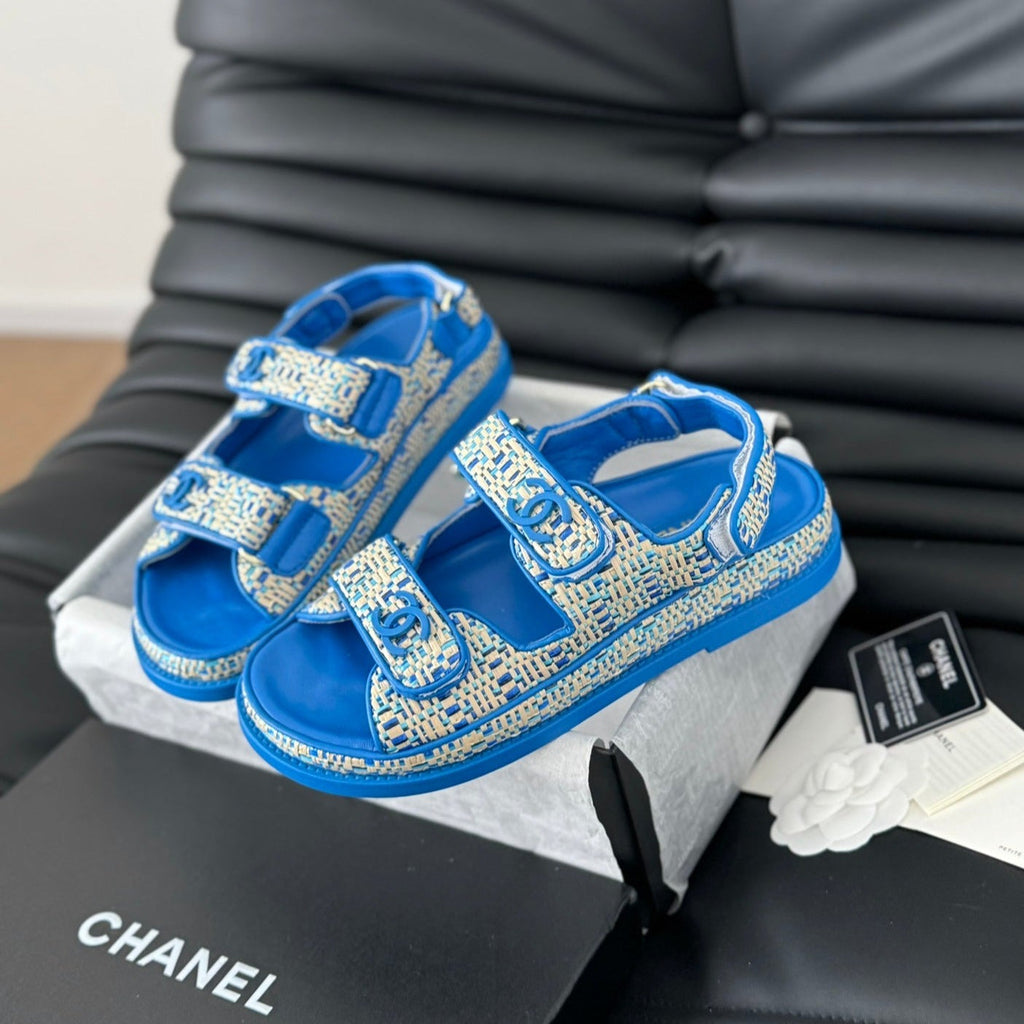 Chanel Dad Sandals Sheepskin Cobalt Blue