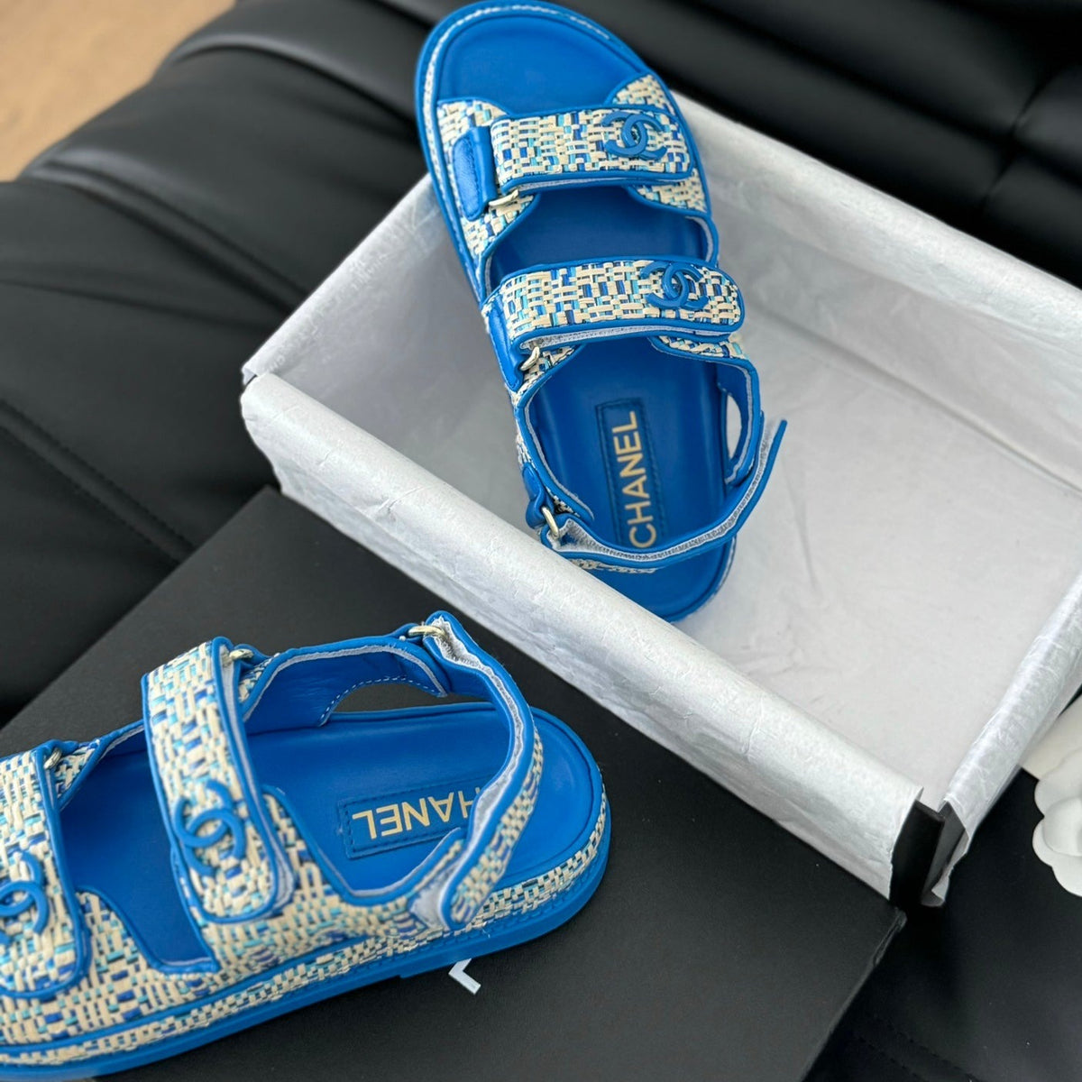 Chanel Dad Sandals Sheepskin Cobalt Blue