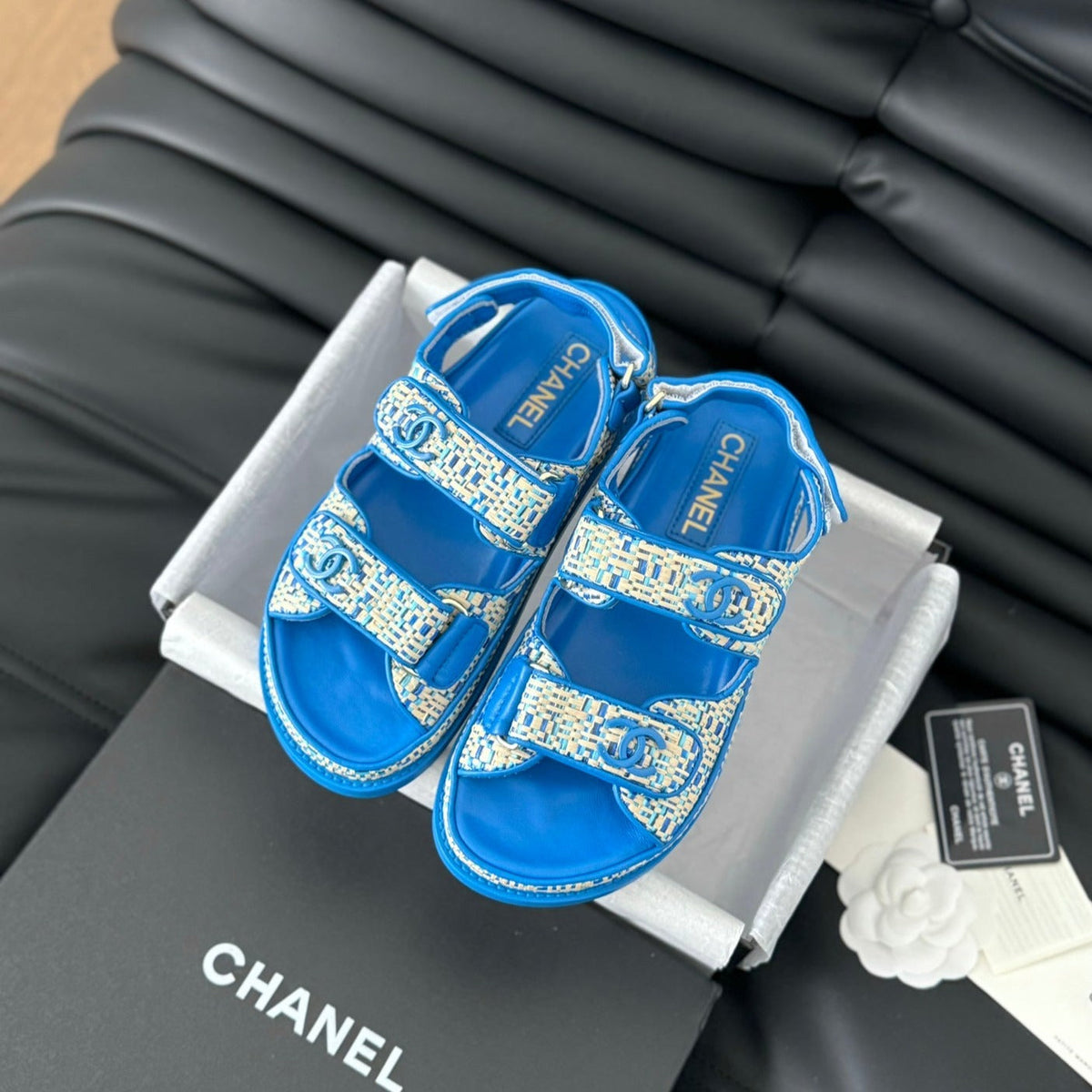 Chanel Dad Sandals Sheepskin Cobalt Blue