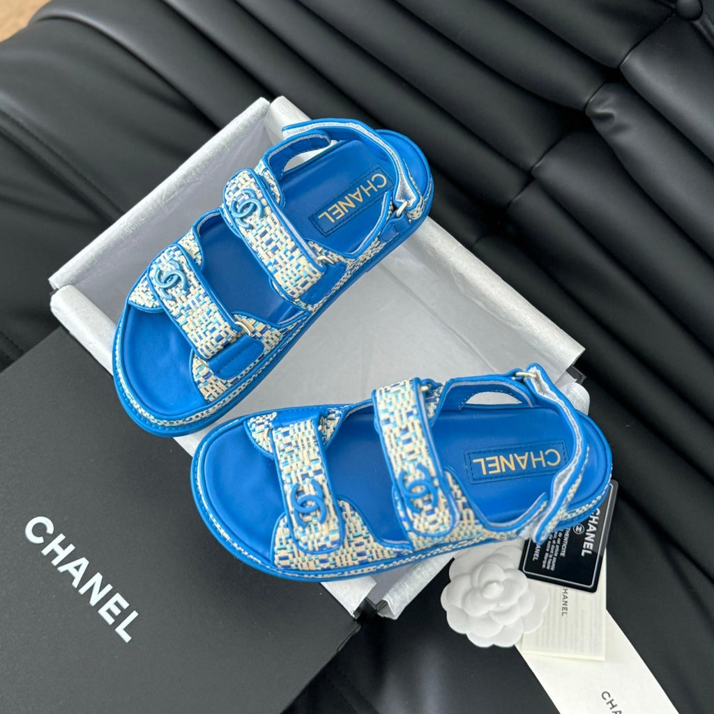 Chanel Dad Sandals Sheepskin Cobalt Blue