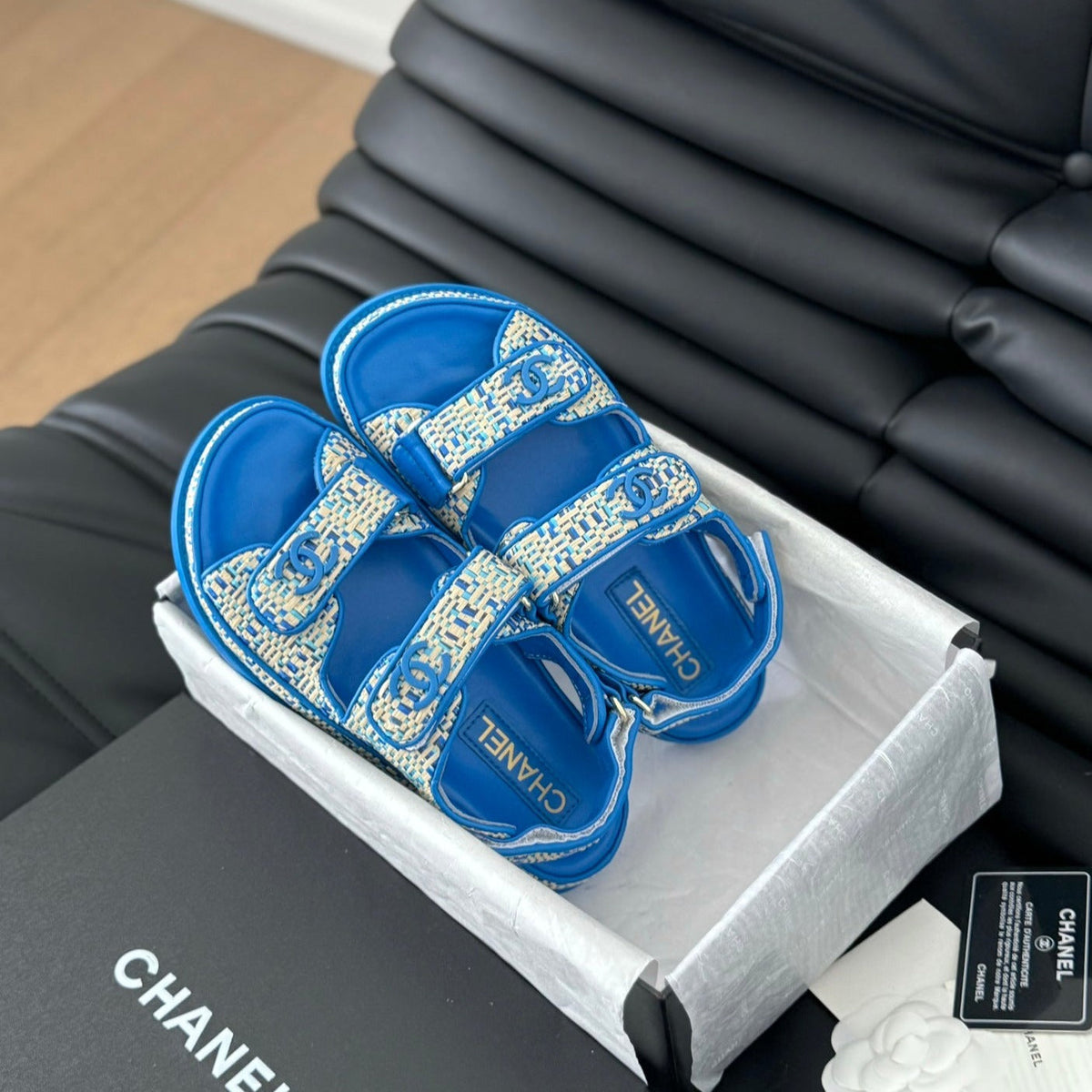 Chanel Dad Sandals Sheepskin Cobalt Blue