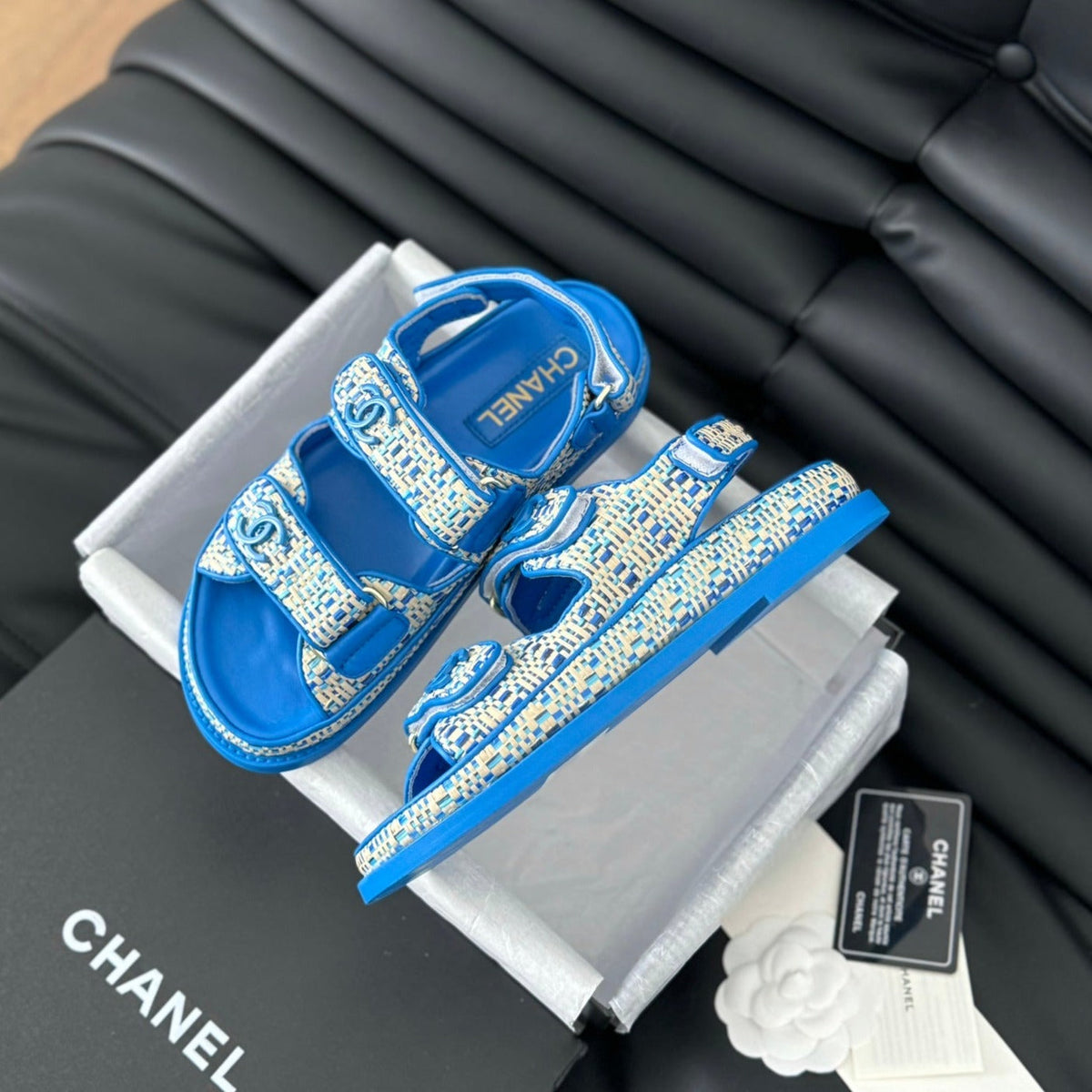 Chanel Dad Sandals Sheepskin Cobalt Blue