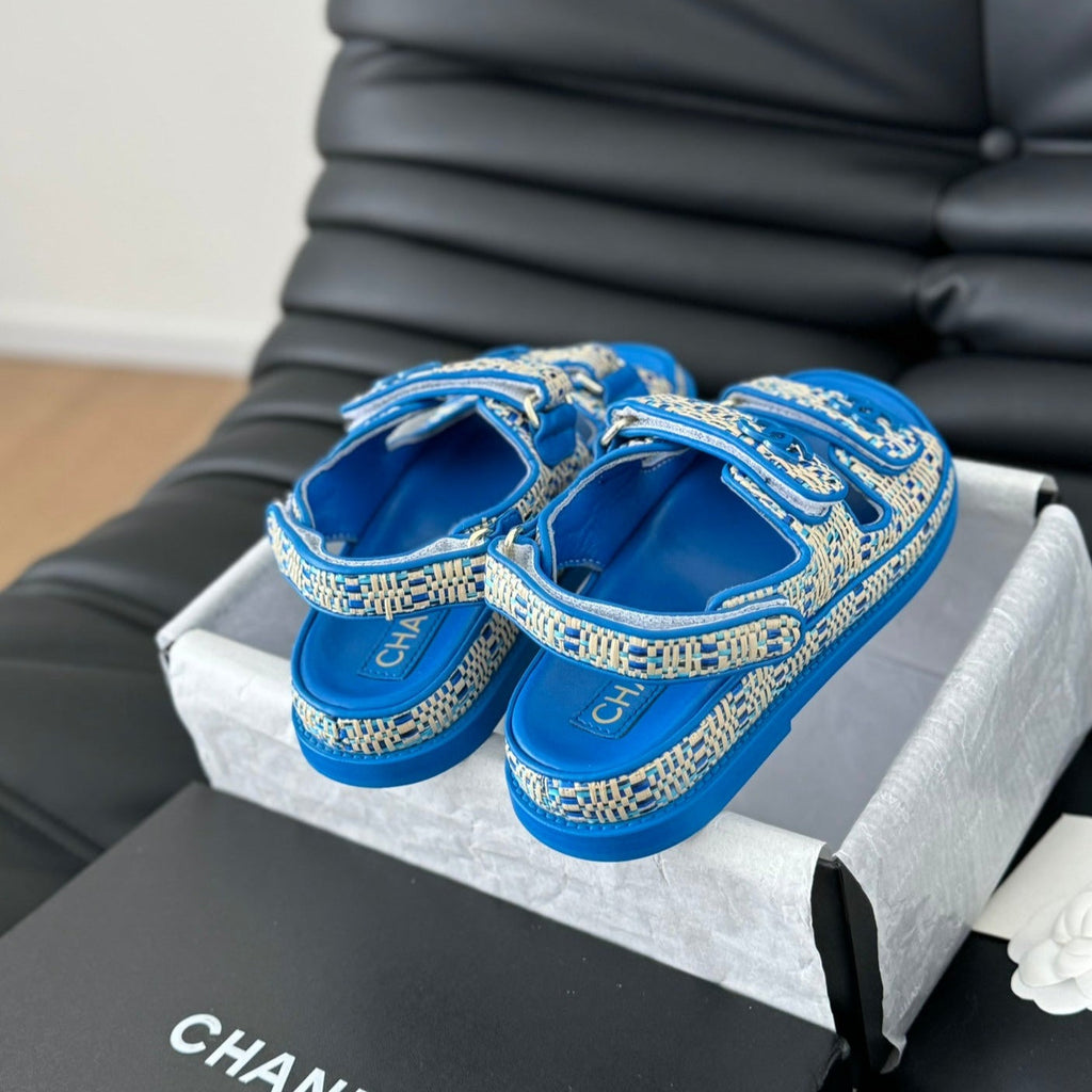 Chanel Dad Sandals Sheepskin Cobalt Blue